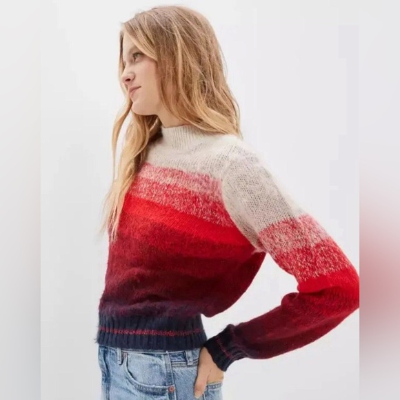 American Eagle Mock Neck Striped Chunky Gradient Red Sweater Size Small - Picture 1 of 6